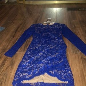 Blue and tan lace long Sleeve dress